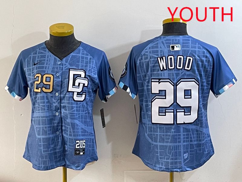 Youth Washington Nationals #29 Wood Blue Joint Name 2025 Nike MLB Jersey style 2->youth mlb jersey->Youth Jersey